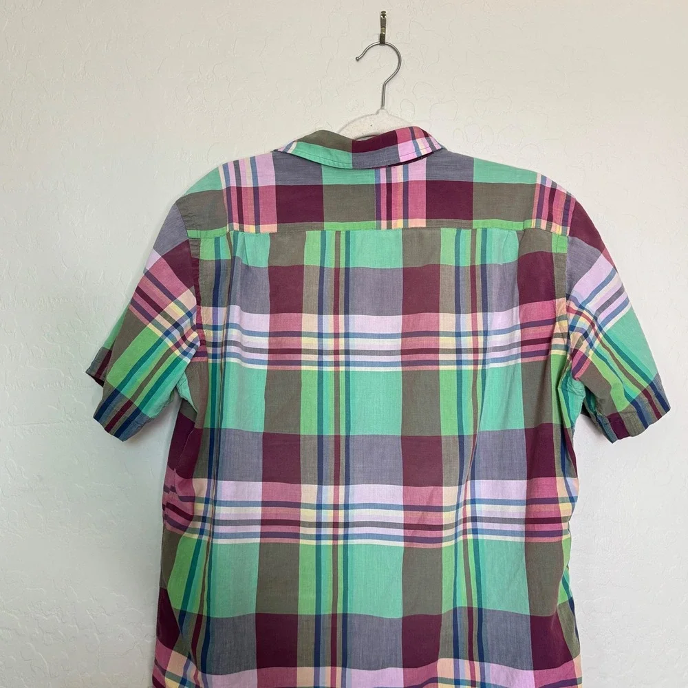 Polo Ralph Lauren Mens Cotton Shirt M Green Plaid Short Sleeve Madras Preppy